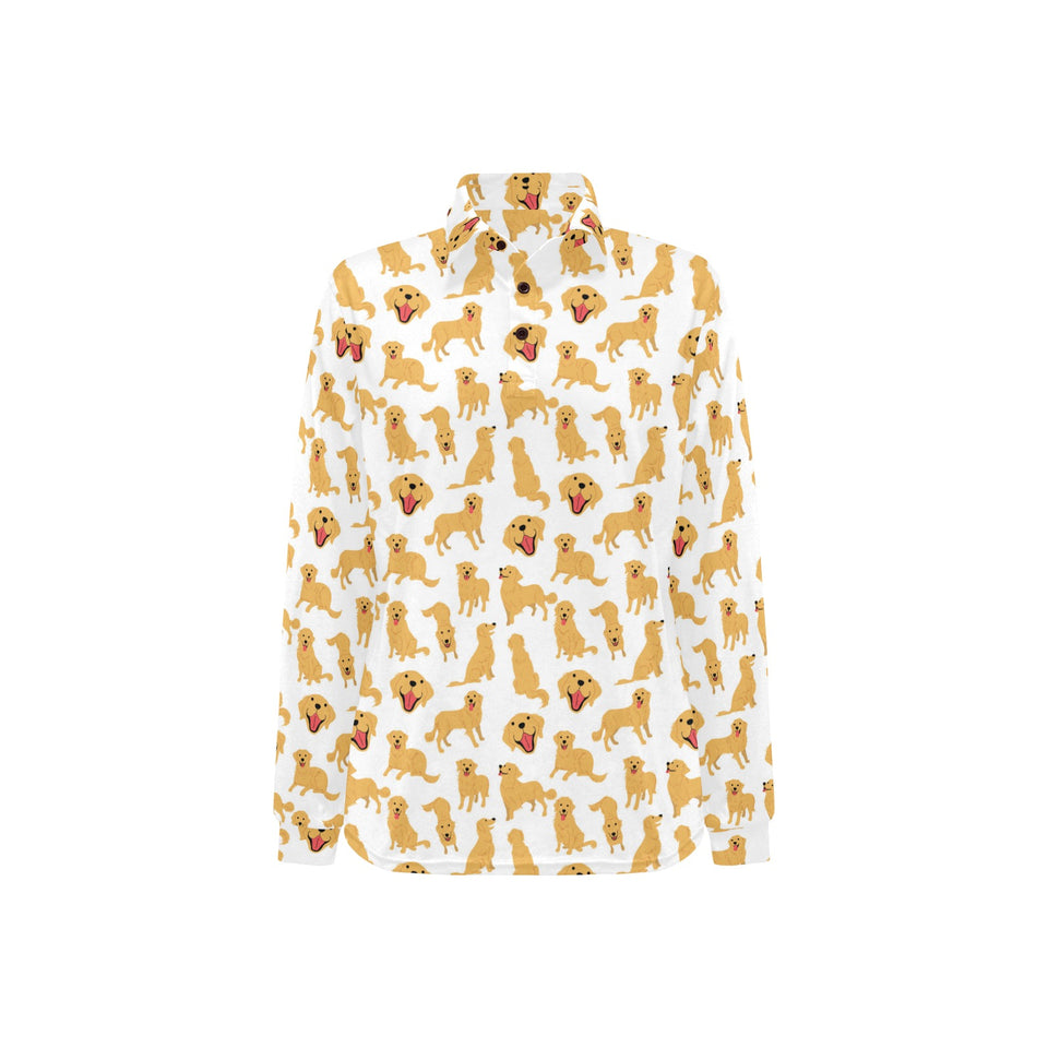 Golden Retriever Pattern Print Design 05 Women's Long Sleeve Polo Shirt