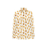 Golden Retriever Pattern Print Design 05 Women's Long Sleeve Polo Shirt