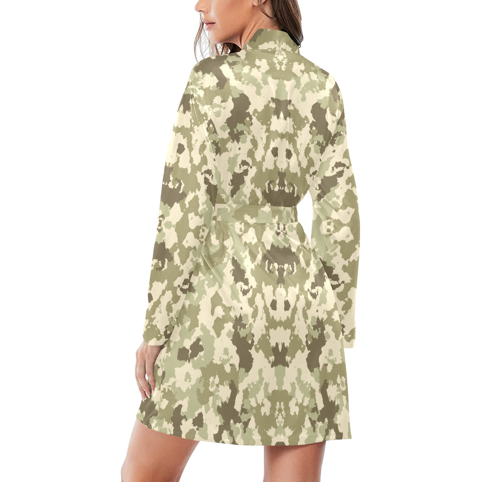 Light Green camouflage pattern Women's Long Sleeve Belted Night Robe