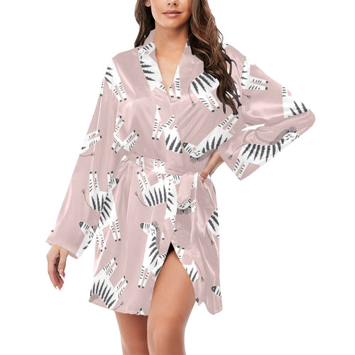 Cute zebra pattern Women's Long Sleeve Belted Night Robe