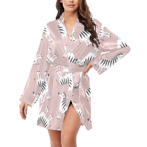 Cute zebra pattern Women's Long Sleeve Belted Night Robe