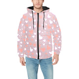 coral white heart pattern Men's Padded Hooded Jacket