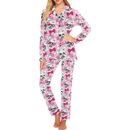 Yorkshire Terrier Pattern Print Design 03 Women's Long Pajama Set