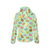 Colorful donut pattern green background Women's Padded Hooded Jacket
