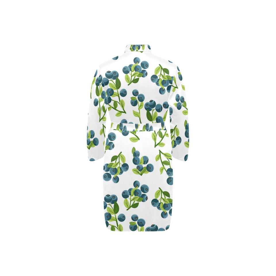 blueberry white background Men's Long Sleeve Belted Night Robe