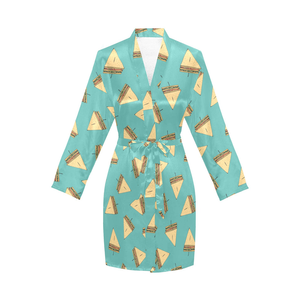 Sandwich Pattern Print Design 03 Women's Long Sleeve Belted Night Robe