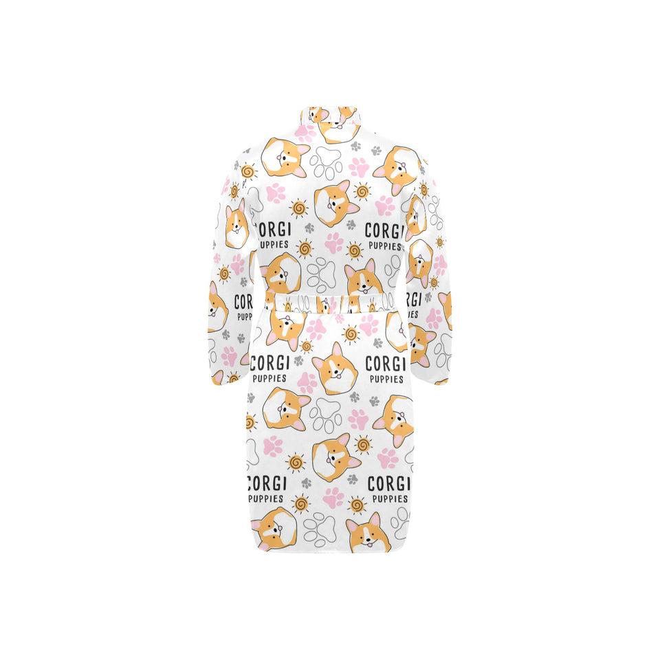 Corgi Dog Pattern Men's Long Sleeve Belted Night Robe