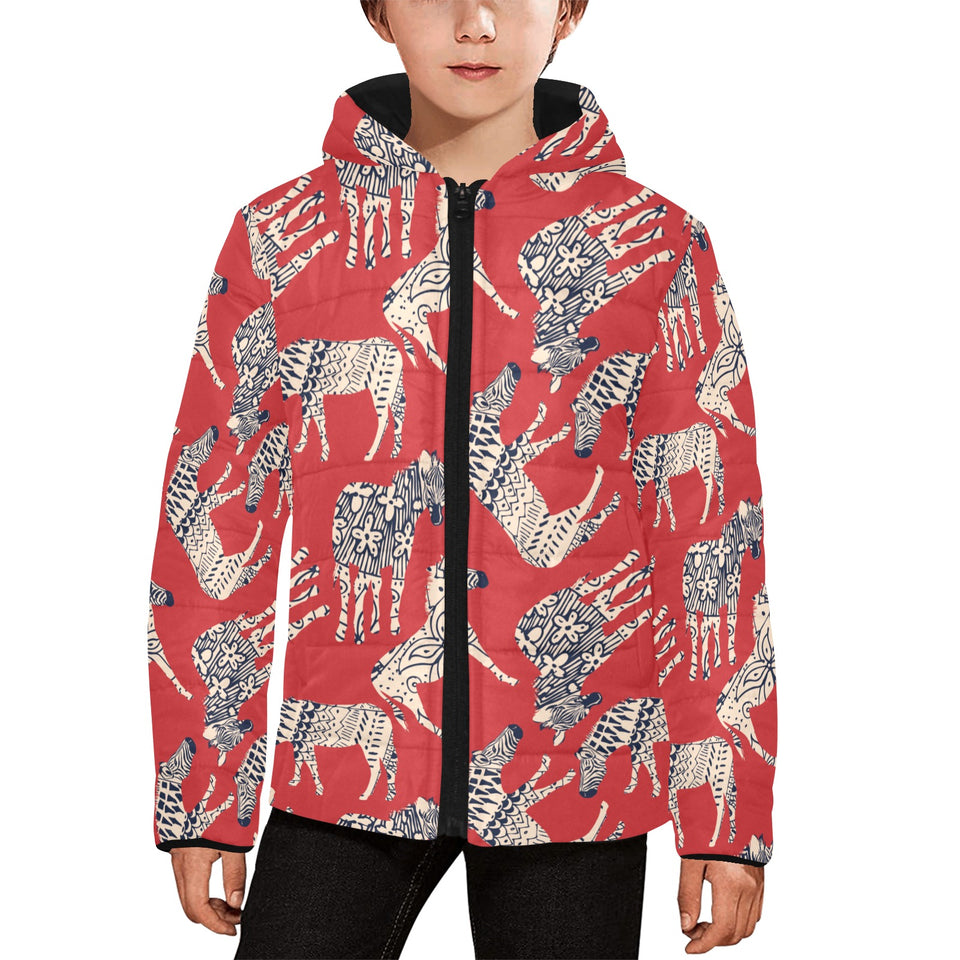 Zebra abstract red background Kids' Boys' Girls' Padded Hooded Jacket