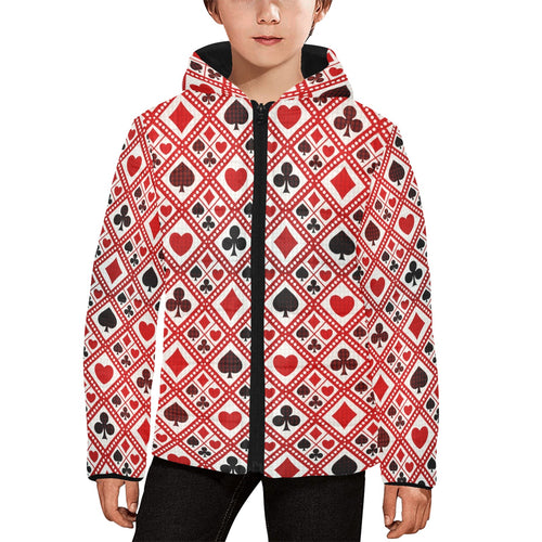 Casino Cards Suits Pattern Print Design 03 Kids' Boys' Girls' Padded Hooded Jacket
