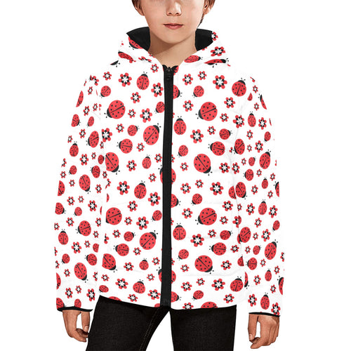 Ladybug Pattern Print Design 04 Kids' Boys' Girls' Padded Hooded Jacket
