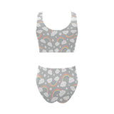 Cute rainbow clound star pattern Chest Bowknot High Waisted Bikini Swimsuit
