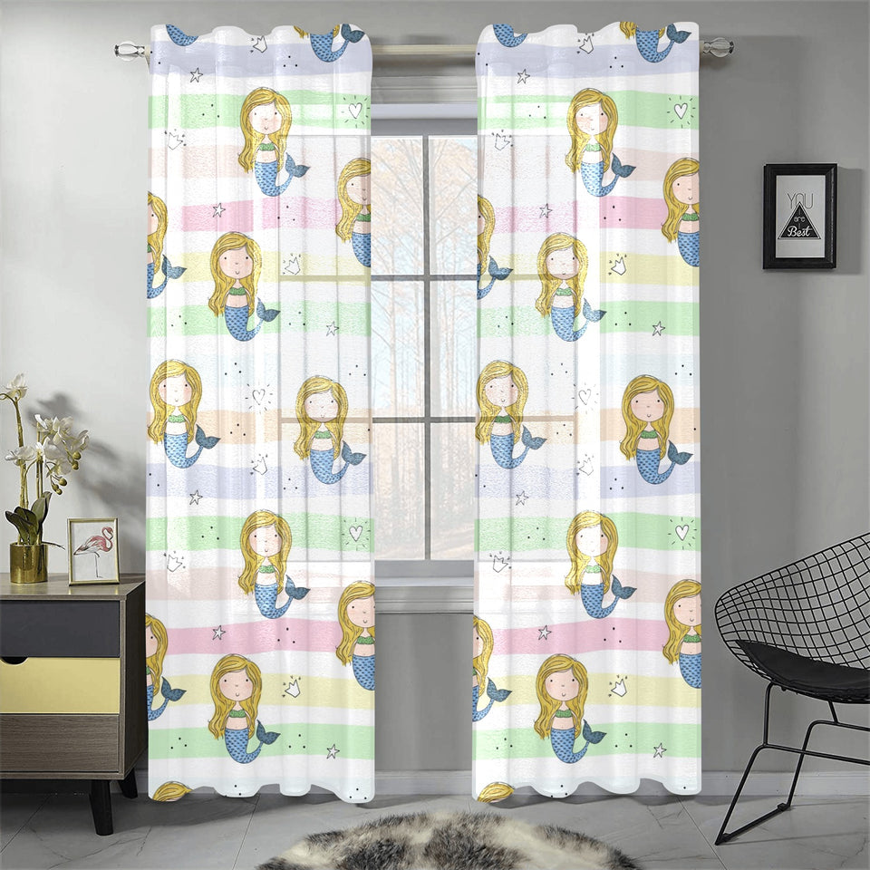 Cute hand drawn mermaid Gauze Curtain