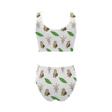 Color hand drawn cacao pattern Chest Bowknot High Waisted Bikini Swimsuit