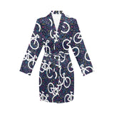 Bicycle Pattern Print Design 03 Women's Long Sleeve Belted Night Robe