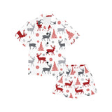 Deer tree snowflakes chrismas pattern Kids' Boys' Girls' V-Neck Short Pajama Set