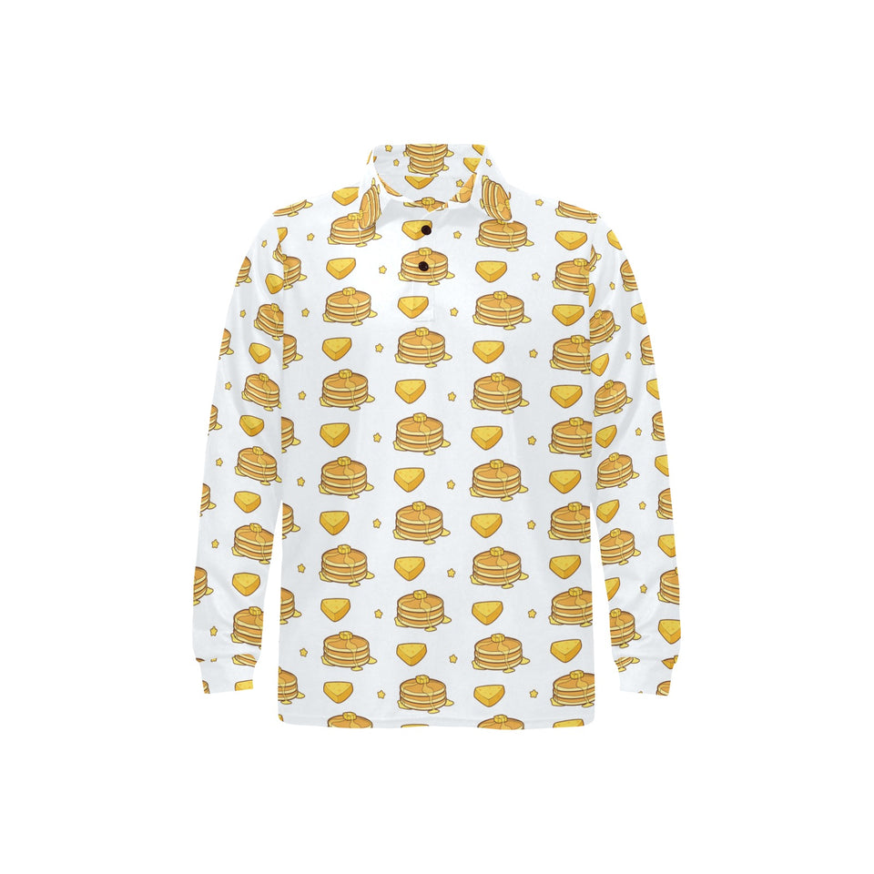 Pancake Pattern Print Design 03 Men's Long Sleeve Polo Shirt