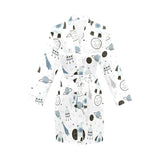Hand drawn space elements space rocket star planet Women's Long Sleeve Belted Night Robe
