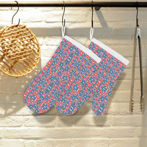 Blue Red Eiffel Tower Pattern Print Design 02 Heat Resistant Oven Mitts