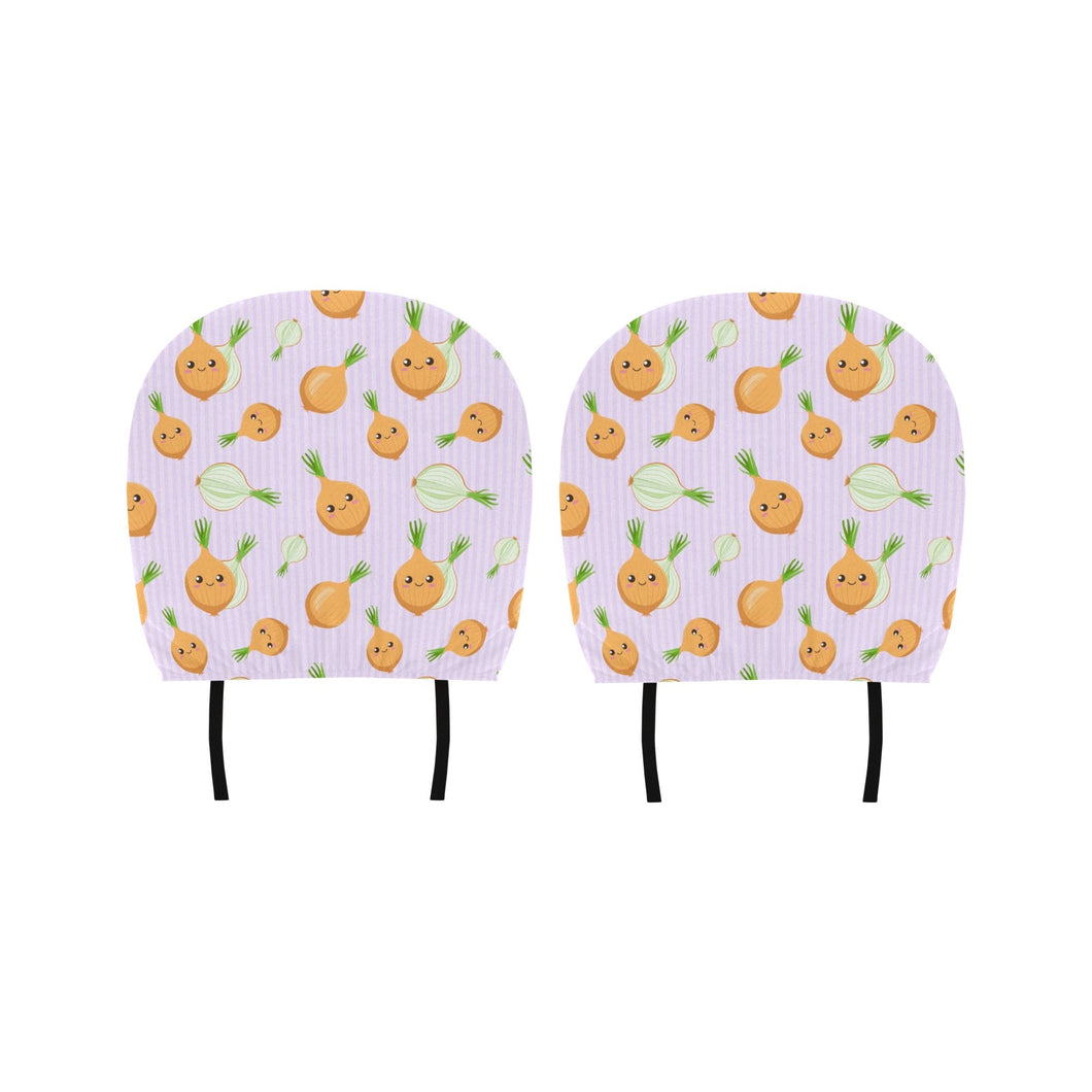 cute onions smiling faces purple background Car Headrest Cover