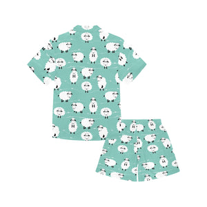 Cute sheep green background Kids' Boys' Girls' V-Neck Short Pajama Set