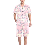 Japanese crane rose pattern Men's V-Neck Short Pajama Set