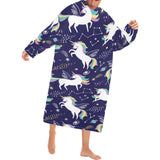 Hand drawn cute unicorn star planet Blanket Robe with Sleeves