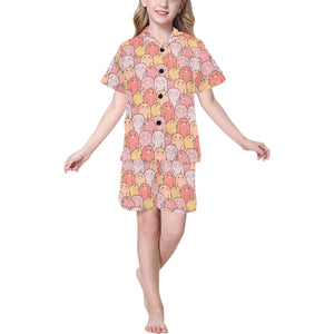 Pig Pattern Print Design 04 Kids' Boys' Girls' V-Neck Short Pajama Set