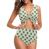 Snail Pattern Print Design 04 Chest Bowknot High Waisted Bikini Swimsuit