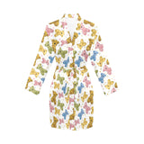 Teddy Bear Pattern Print Design 01 Women's Long Sleeve Belted Night Robe