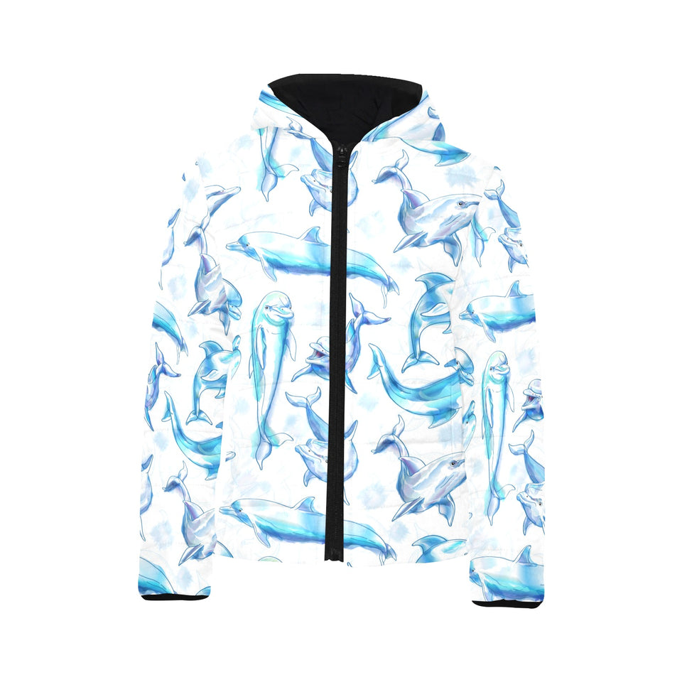 Watercolor dolphin pattern Kids' Boys' Girls' Padded Hooded Jacket