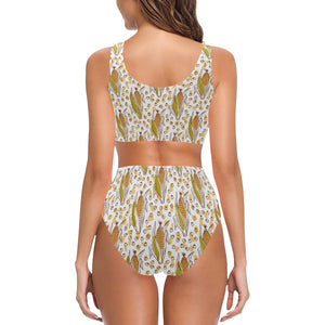 Corn Pattern Print Design 02 Chest Bowknot High Waisted Bikini Swimsuit