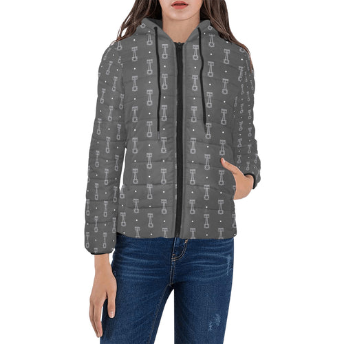 Engine Piston Black Background Pattern Design 02 Women's Padded Hooded Jacket