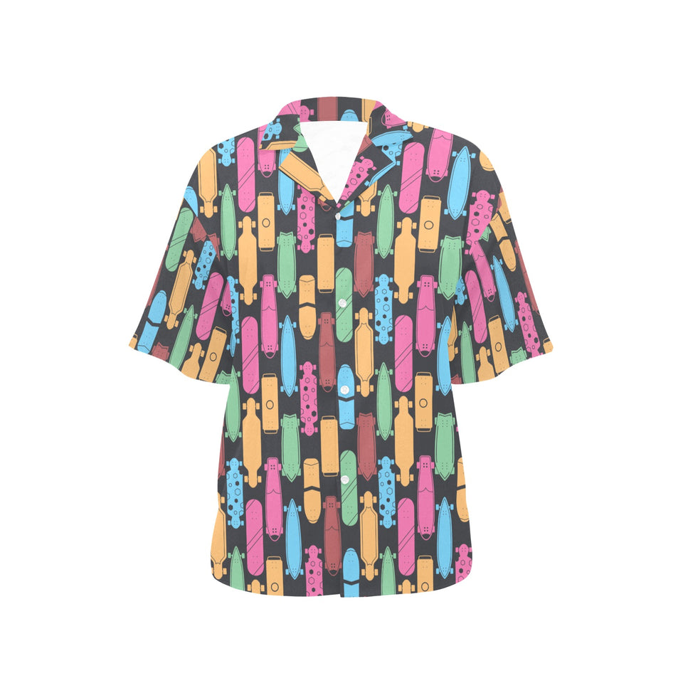 Skate Board Pattern Print Design 02 Women's All Over Print Hawaiian Shirt