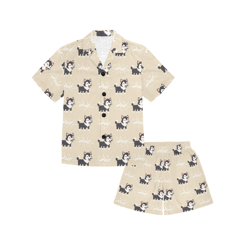 Cute Siberian Husky Kids' Boys' Girls' V-Neck Short Pajama Set