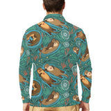 cute brown sea otters ornamental seaweed corals gr Men's Long Sleeve Polo Shirt