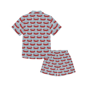 Sausage Pattern Print Design 02 Kids' Boys' Girls' V-Neck Short Pajama Set