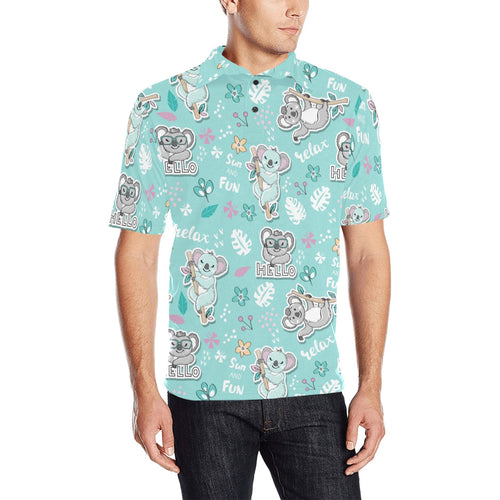Cute koalas blue background pattern Men's All Over Print Polo Shirt