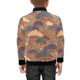 Bonsai bamboo stork japanese pattern brown theme Kids' Boys' Girls' Bomber Jacket