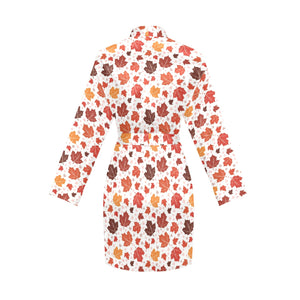 Colorful Maple Leaf pattern Women's Long Sleeve Belted Night Robe