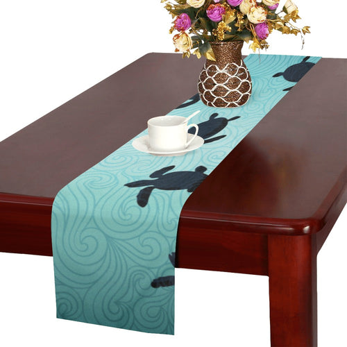 Sea turtle with blue ocean backgroud Table Runner