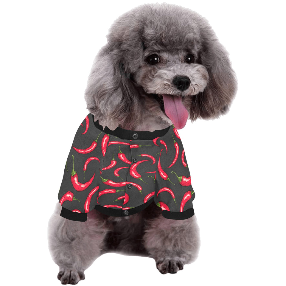 Chili peppers pattern black background All Over Print Pet Dog Round Neck Fuzzy Shirt