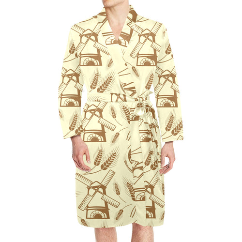 Windmill Wheat pattern Men's Long Sleeve Belted Night Robe