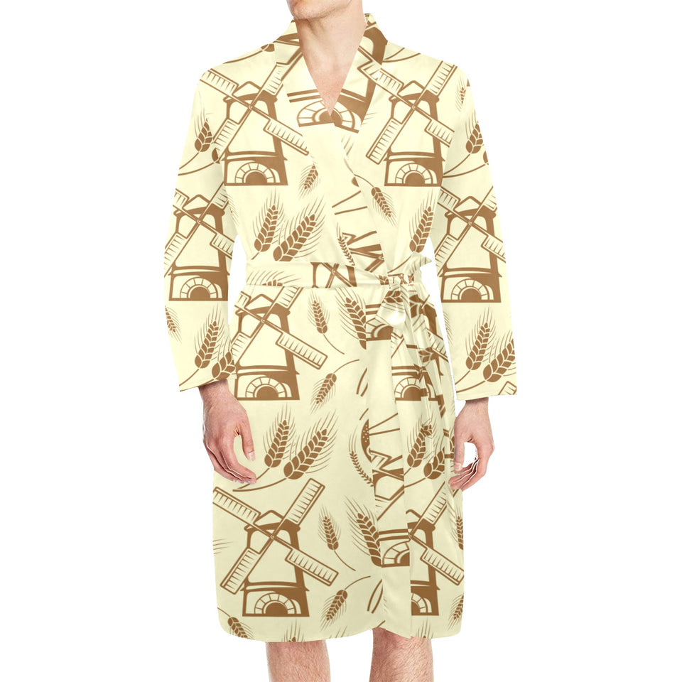 Windmill Wheat pattern Men's Long Sleeve Belted Night Robe