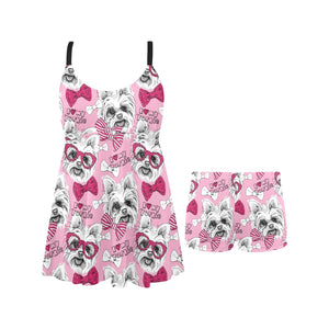 Yorkshire Terrier Pattern Print Design 03 Chest Sexy Pleated Two Piece Swim Dress