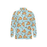 Hand drawn pizza blue background Men's Long Sleeve Polo Shirt