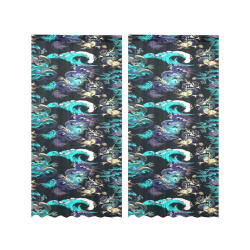 Dragon sea wave pattern Gauze Curtain