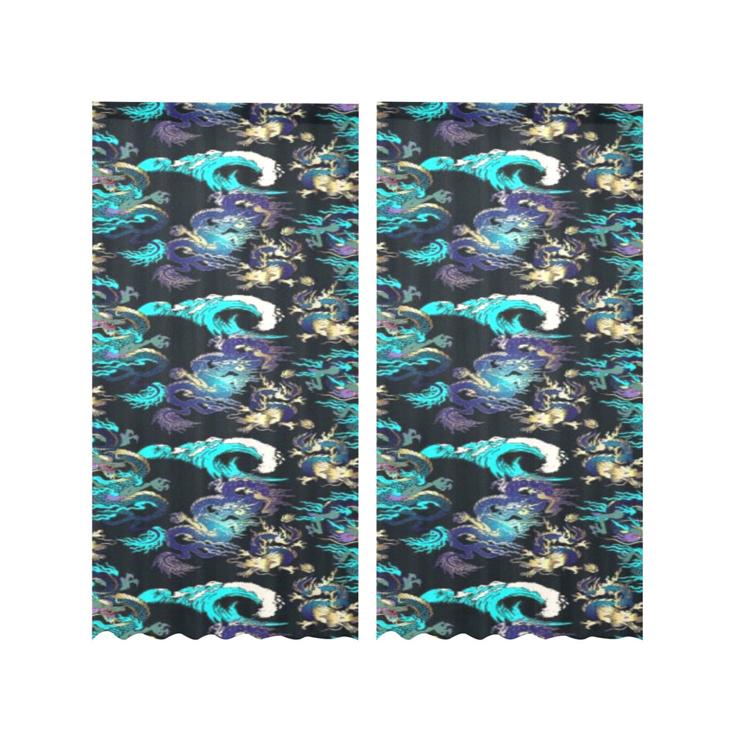 Dragon sea wave pattern Gauze Curtain
