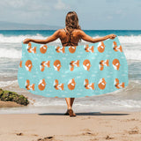 Fox pattern blue b ackground Beach Towel