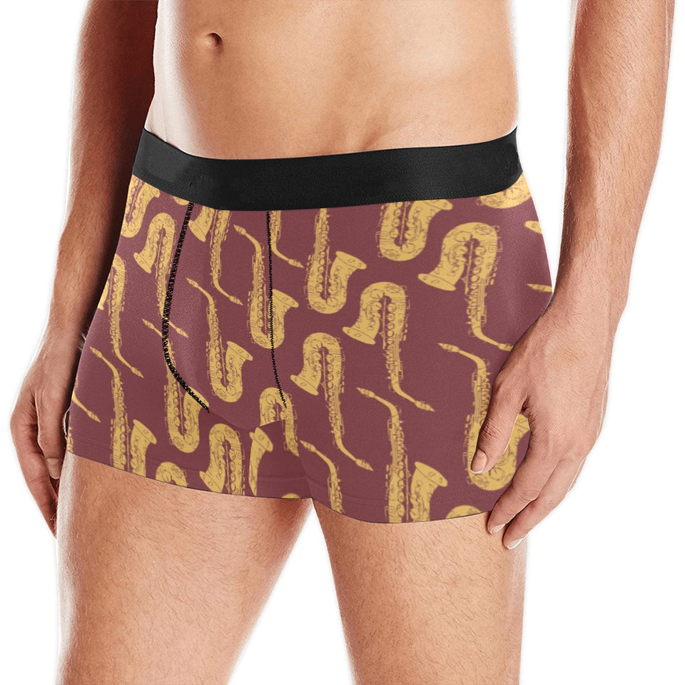 Hand drawn gold saxophone red background Men's All Over Print Boxer Briefs Men's Underwear
