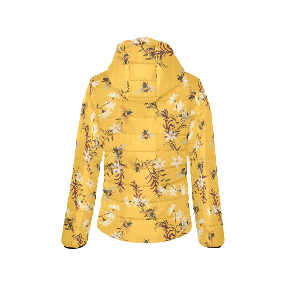 Bee flower pattern Women's Padded Hooded Jacket